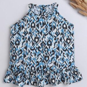 Black Printed Rayon Tops For Girls