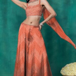 Orange Sharara Set With Sequin Pearl Hand Embellished Blouse And Choker Dupatta