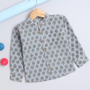 Grey Printed Cotton Kurta Pant Set