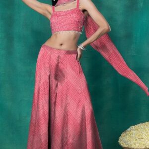Coral Sharara Set With Sequin Pearl Hand Embellished Blouse And Choker Dupatta