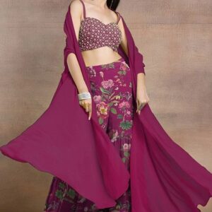 Pink Sharara Set With Geometric Hand Embroidered Blouse And Jacket