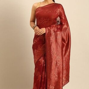 Red Printed Cotton Saree Set