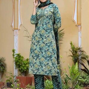 Teal Printed Rayon Blend Kurta Set