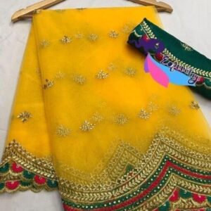 Ikat Net Embroidered Saree With Blouse